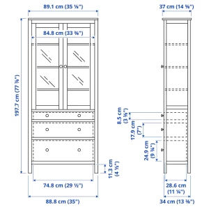Второе фото. Шкаф со стеклянными дверцами - IKEA HEMNES/ХЕМНЭС ИКЕА, 90x197 см, серо-зеленая/светло-коричневая морилка