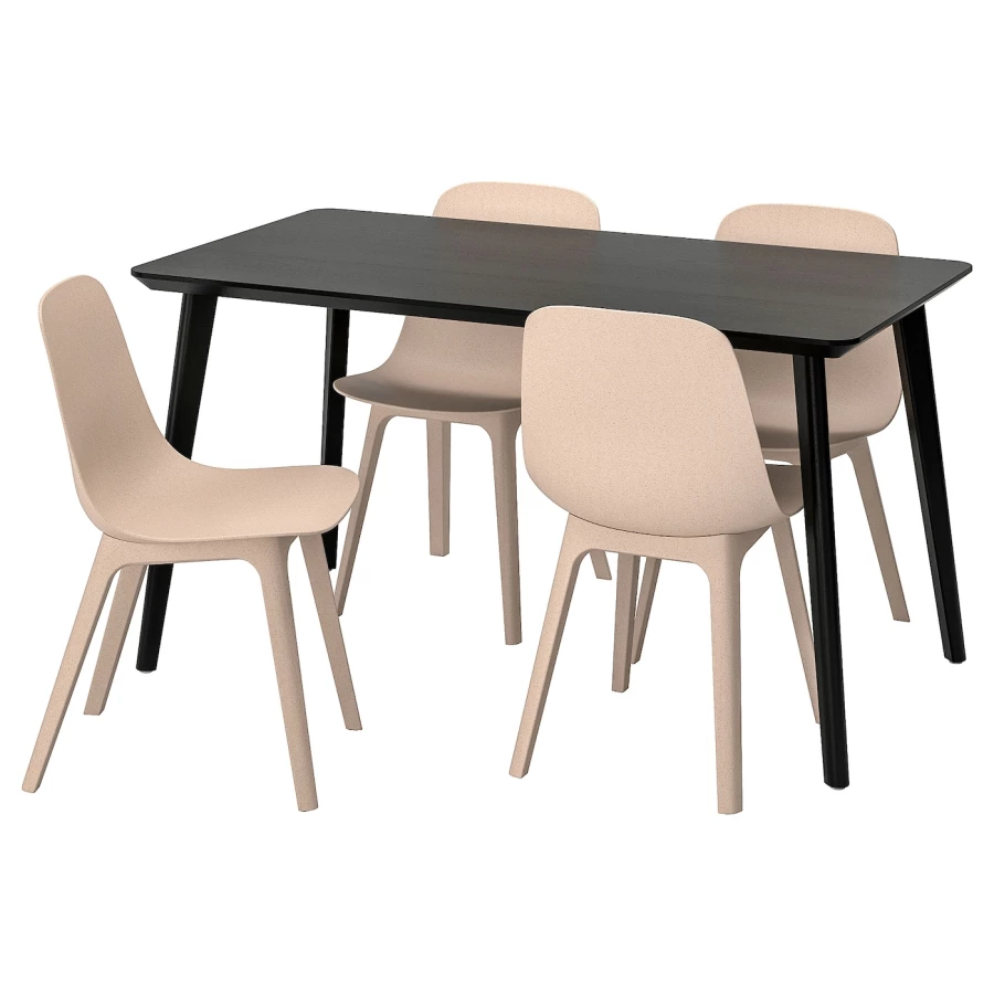 Кухонный стол - LISABO/ODGER IKEA/ ЛИСАБО/ОДГЕР ИКЕА, 140х78х74 см, черный/бежевый (изображение №1)