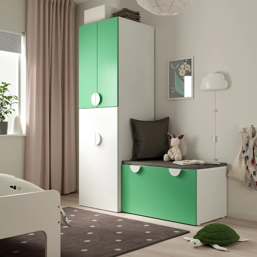 Шкаф детский - IKEA SMÅSTAD/SMASTAD, 150x57x196 см, белый/зеленый, СМОСТАД ИКЕА (изображение №2)