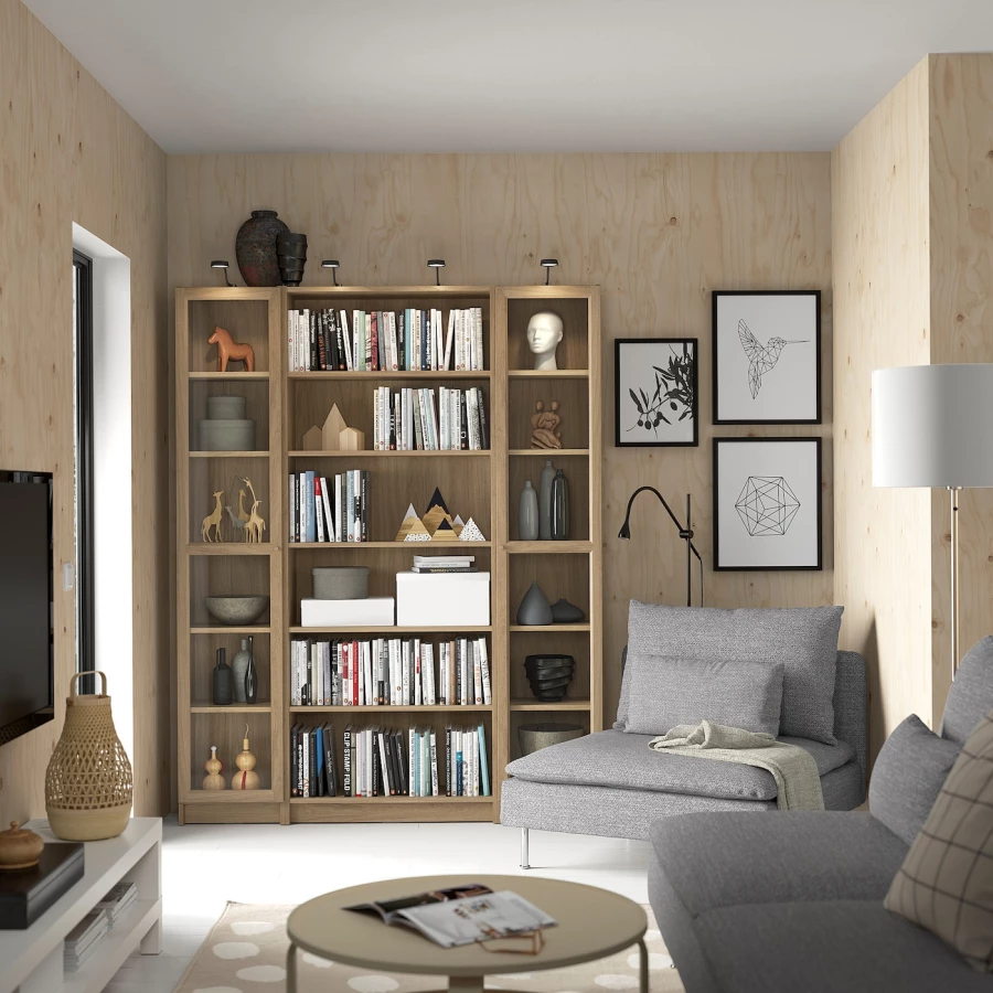 Книжный шкаф -  BILLY / OXBERG IKEA/ БИЛЛИ/ ОКСБЕРГ ИКЕА, 160х202 см, под беленый дуб (изображение №3)