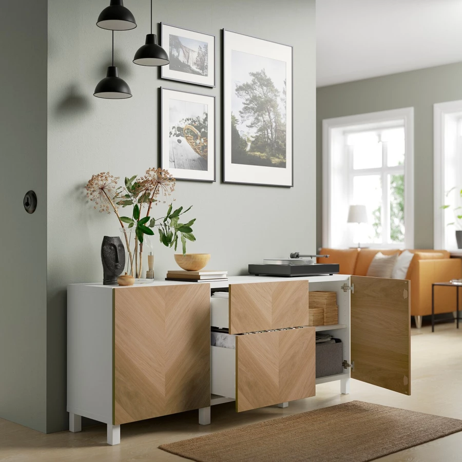 Комбинация для хранения - IKEA BESTÅ/ БЕСТО ИКЕА, 180x42x74 см, коричневый, (изображение №2)