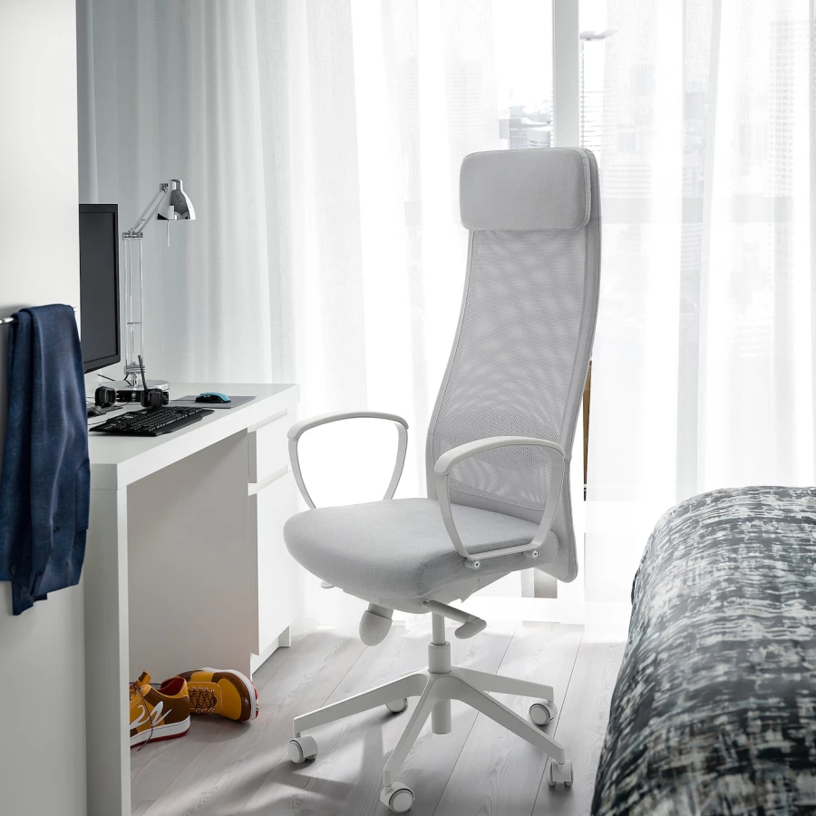 Офисный стул - IKEA MARKUS, 60x62x140cм, белый/светло-серый, МАРКУС ИКЕА (изображение №5)