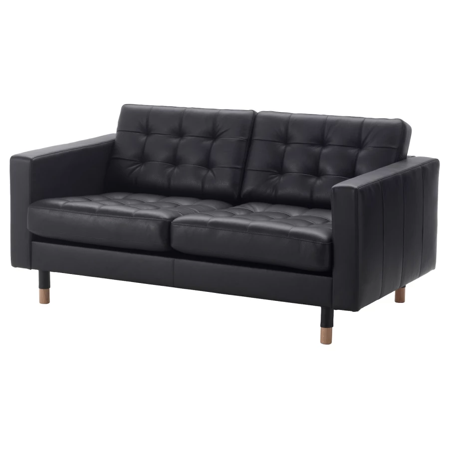 2-местный кожаный диван - IKEA LANDSKRONA, 78x89x164см, черный, кожа, ЛАНДСКРОНА ИКЕА (изображение №1)