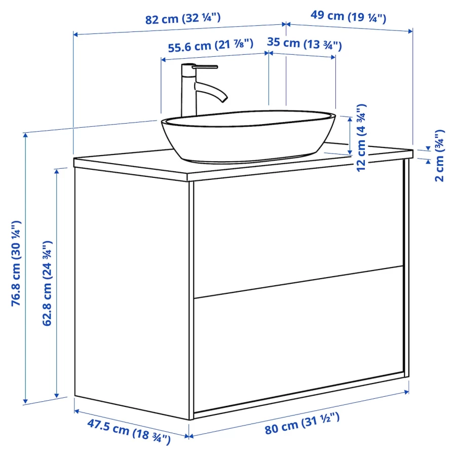 Тумба для ванной - ÄNGSJÖN / OXMYREN  /АNGSJОN/ IKEA/ ЭНГСЬЕН / ОКСМИРЕН ИКЕА,  82х77 см , черный/коричневый (изображение №6)