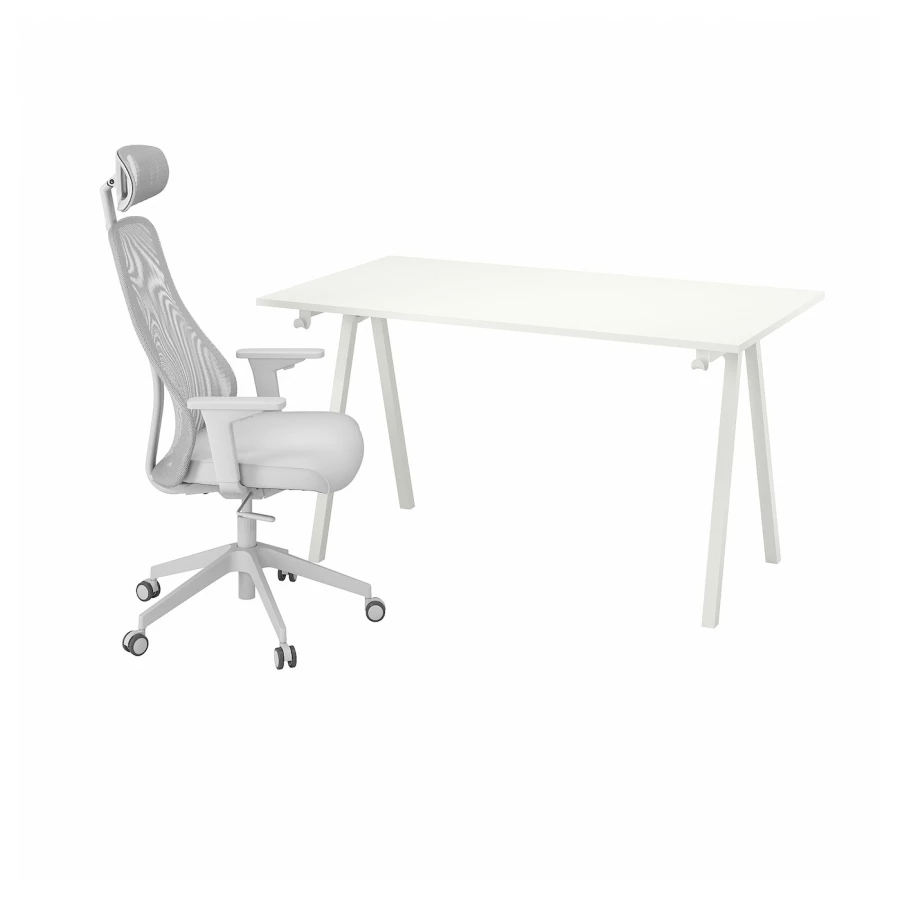 Стол и стул - IKEA TROTTEN / MATCHSPEL, белый/светло-серый, ТРОТТЕН/МАТЧСПЕЛ ИКЕА (изображение №1)