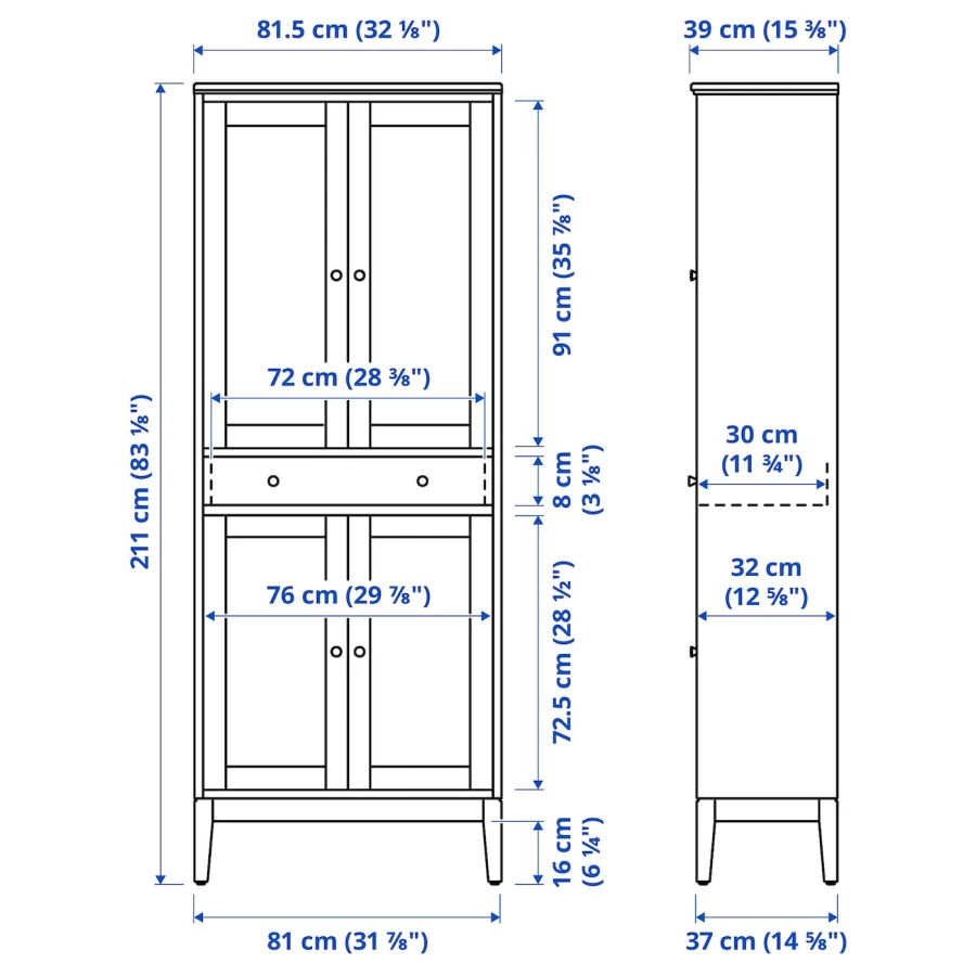 Шкаф со стеклянными дверцами - IDANÄS/IDANАS  IKEA/ ИДАНАС ИКЕА, 81x39x211 см, белый (изображение №8)