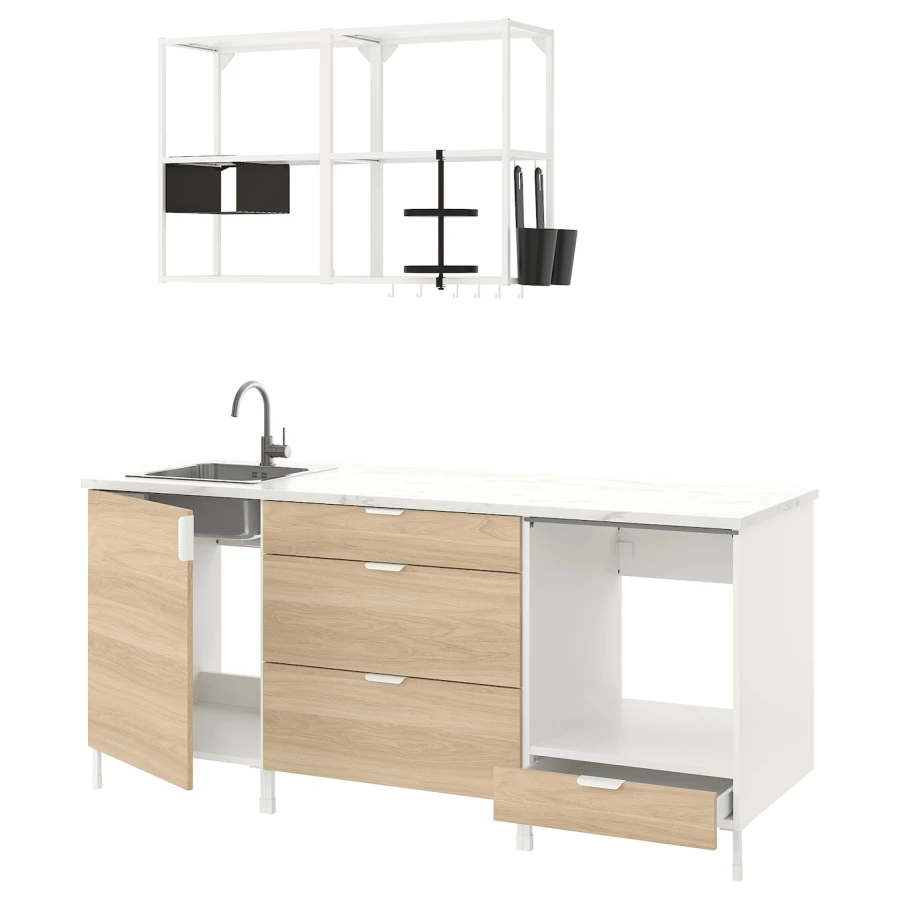 Комбинация для кухонного хранения  - ENHET  IKEA/ ЭНХЕТ ИКЕА, 203х63,5х222 см, белый/бежевый (изображение №1)