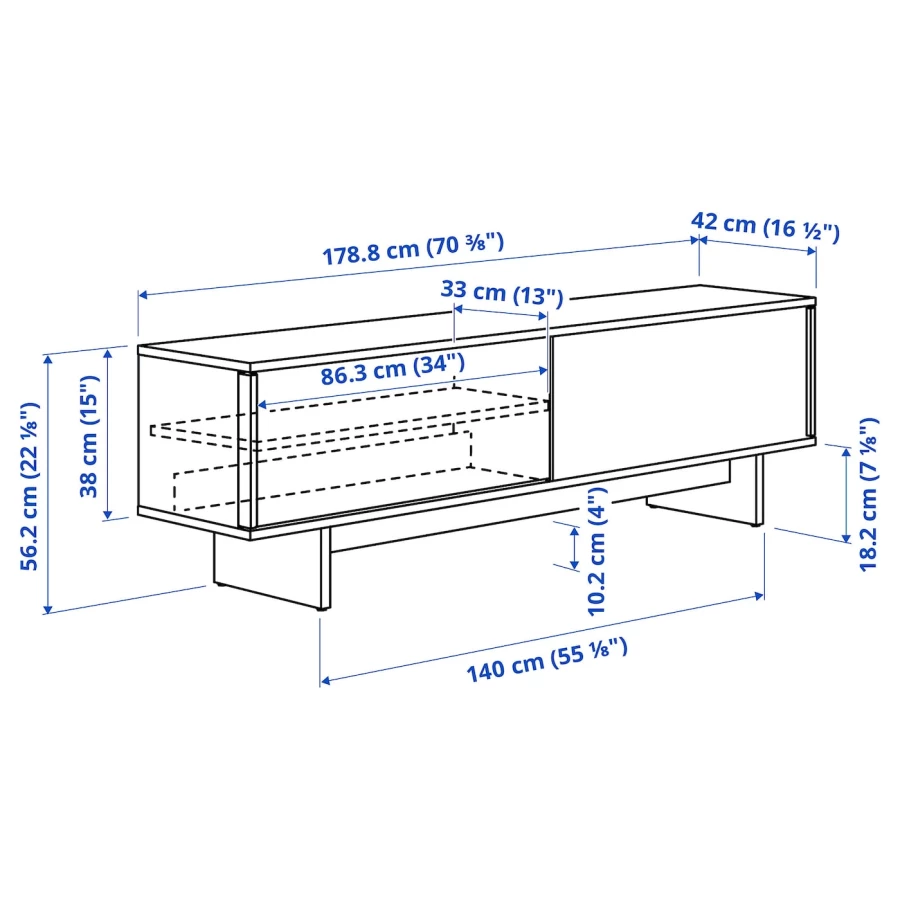 Тумба под ТВ с раздвижными дверцами IKEA STOCKHOLM 2025/СТОКГОЛЬМ 2025 ИКЕА,  179x42x56 см, светло-коричневый (изображение №6)
