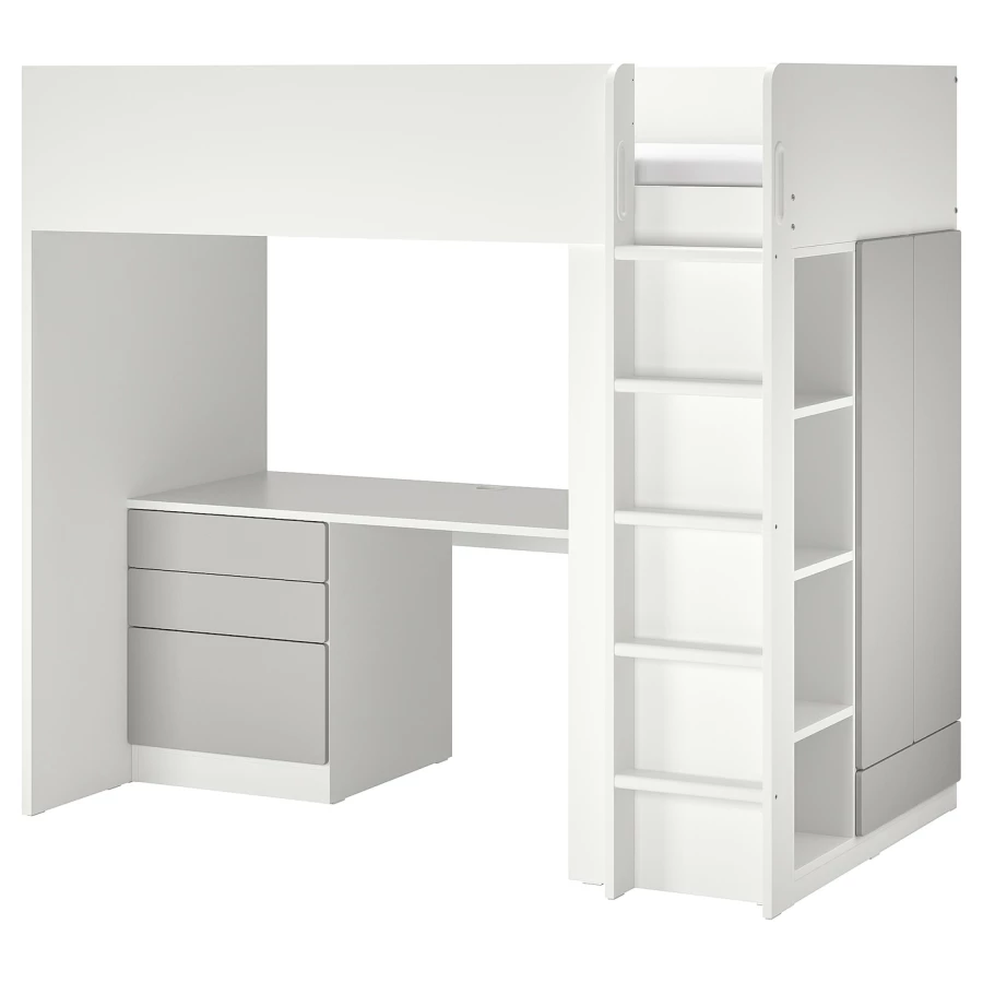 Кровать двухъярусная - IKEA SMÅSTAD/SMASTAD/СМОСТАД ИКЕА, 90x200 см, белый/серый (изображение №1)