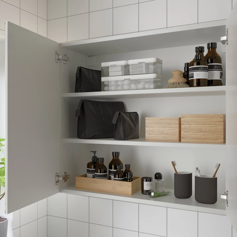 Настенный шкаф для ванной комнаты - ENHET IKEA/ ЭНХЕТ ИКЕА, 80х75х32 см, белый (изображение №3)