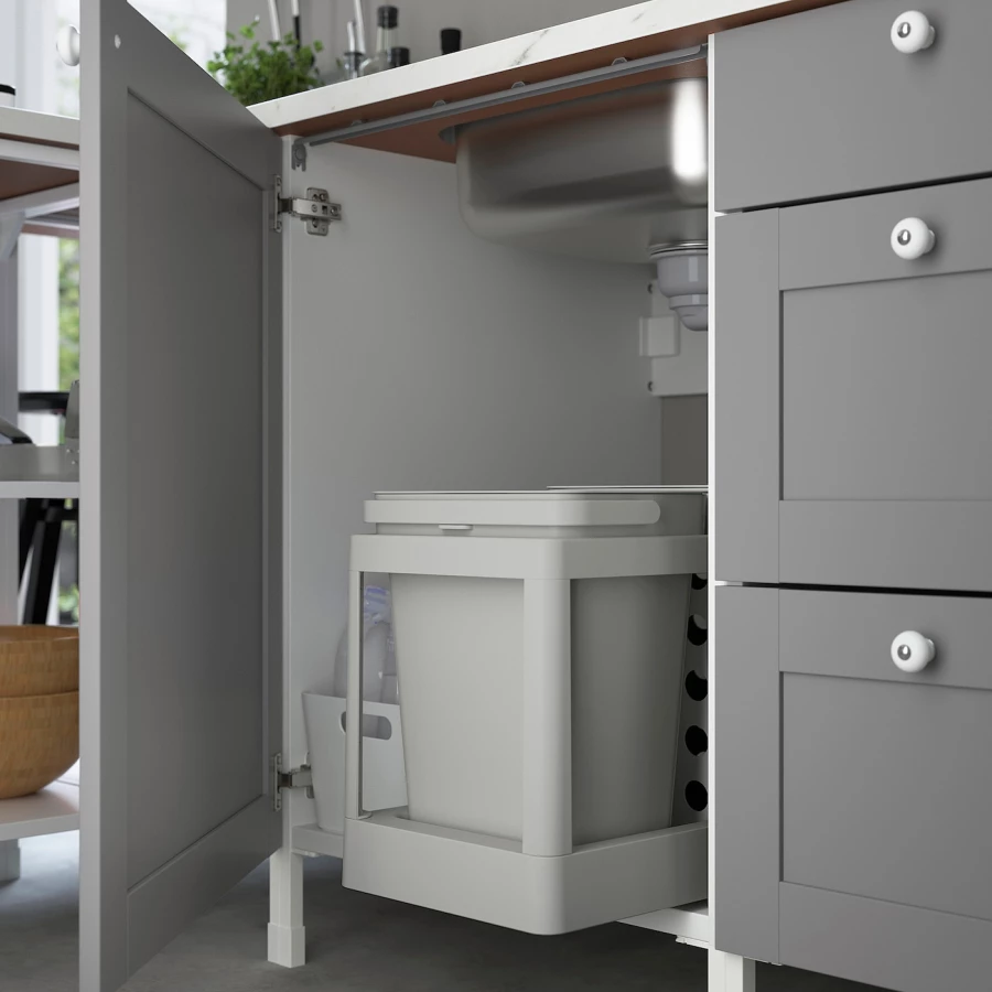 Кухня - IKEA ENHET/ЭНХЕТ ИКЕА, 222х203х63,5 см, белый/серый (изображение №5)