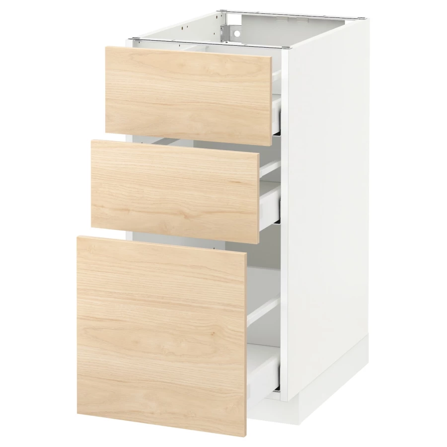 Напольный кухонный шкаф  - IKEA METOD MAXIMERA, 88x62x40см, белый/светлый ясень, МЕТОД МАКСИМЕРА ИКЕА (изображение №1)