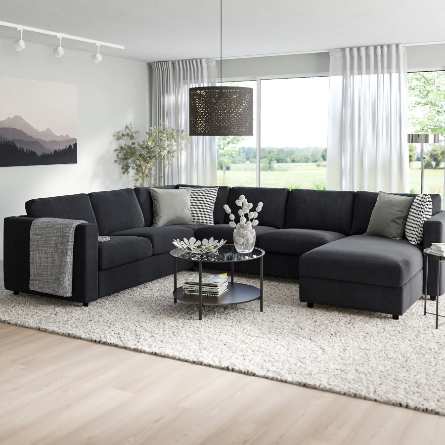 5-местный угловой диван со спальным местом - IKEA VIMLE/SAXEMARA, сине-черный, 349/249х164/98х83 см, 140х200 см, ВИМЛЕ ИКЕА (изображение №3)