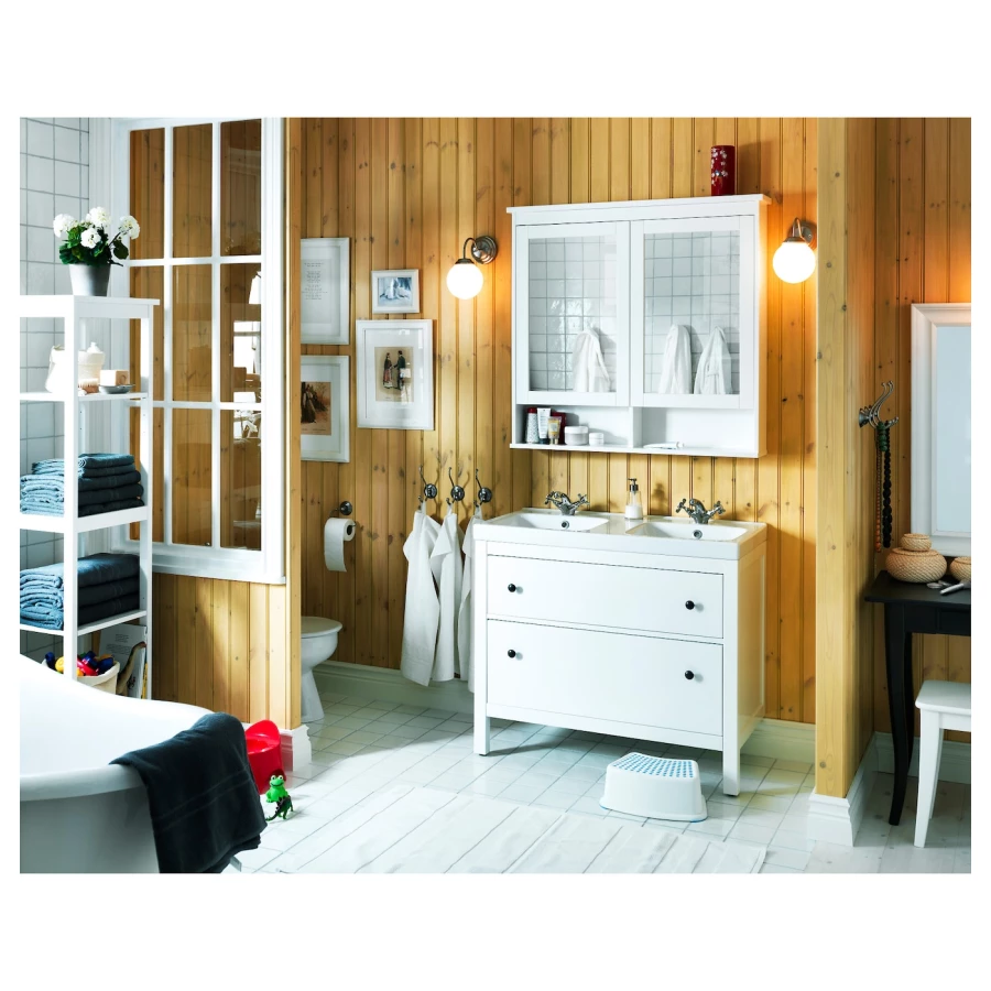 Шкафчик с зеркалом - HEMNES IKEA/ ХЕММНЕС ИКЕА,  103х98 см, белый (изображение №3)