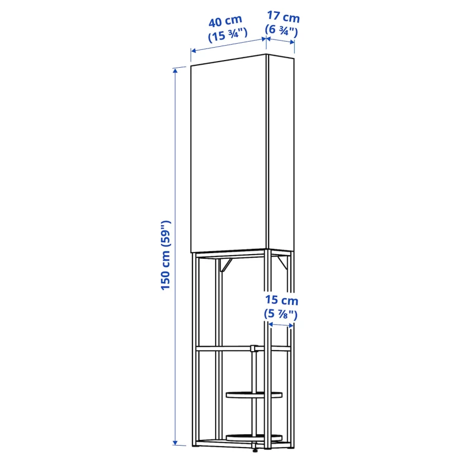 Стеллаж - IKEA ENHET, 40х15х150 см, белый/дуб, ЭНХЕТ ИКЕА (изображение №3)