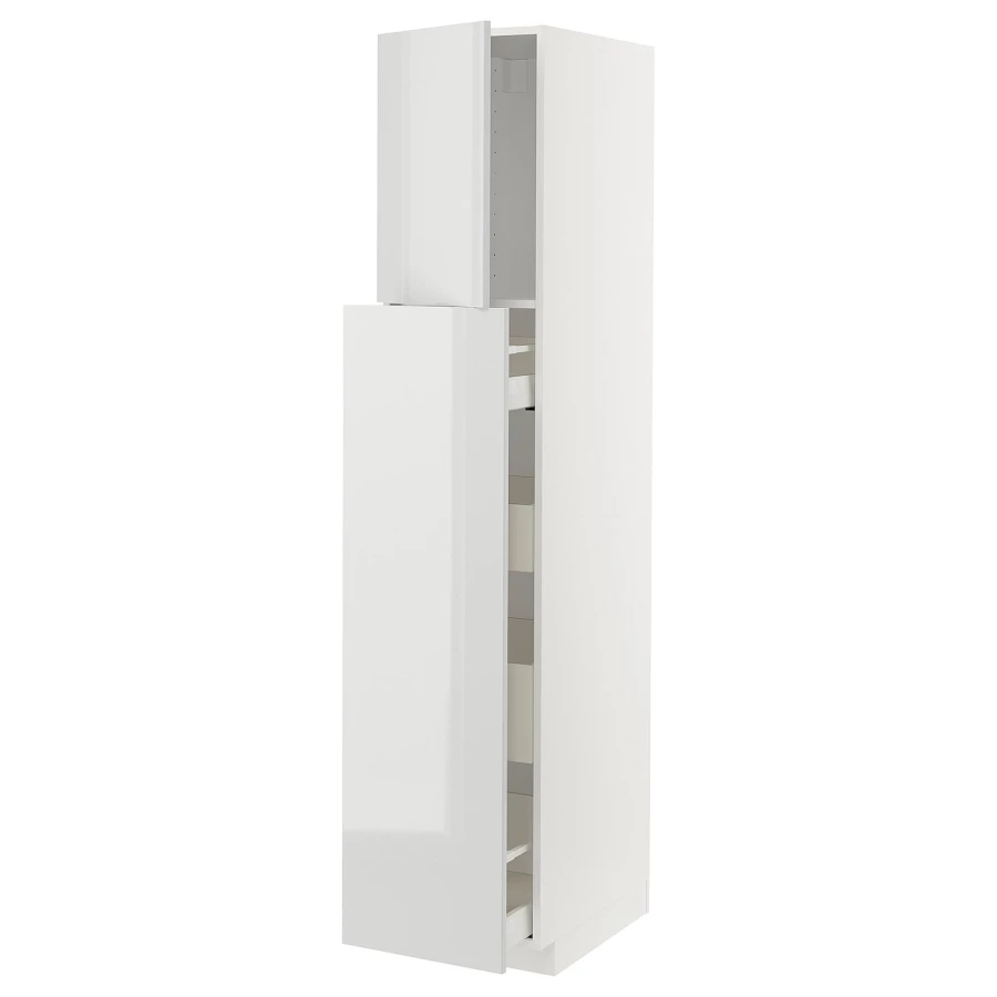 Высокий шкаф - IKEA METOD/MAXIMERA/МЕТОД/МАКСИМЕРА ИКЕА, 200х60х40 см, белый/светло-серый глянцевый (изображение №1)