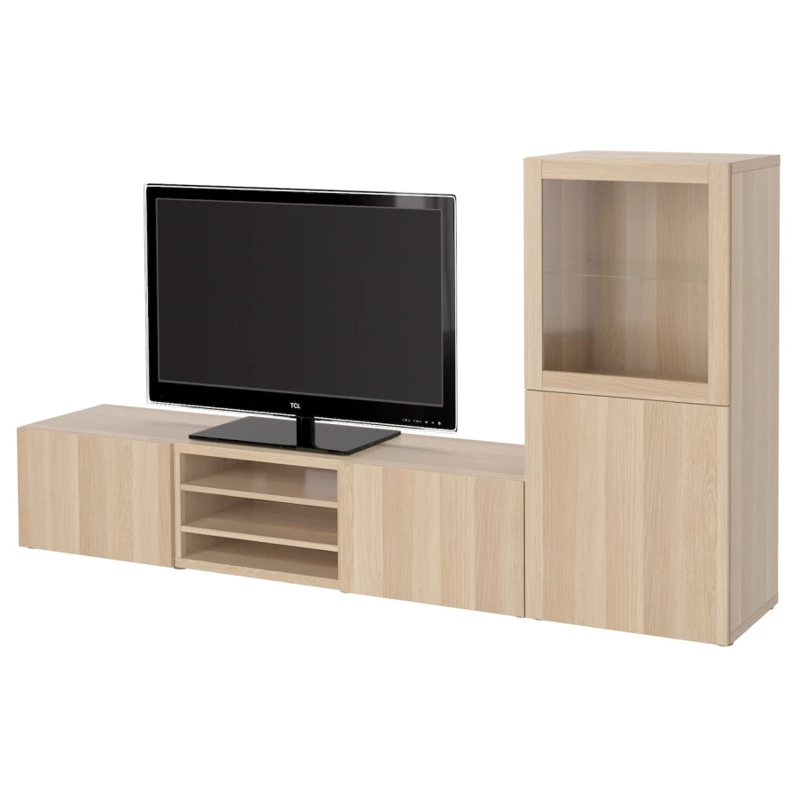 Комбинация для хранения ТВ - IKEA BESTÅ/BESTA, 129x42x240см, светло-коричневый, БЕСТО ИКЕА (изображение №1)