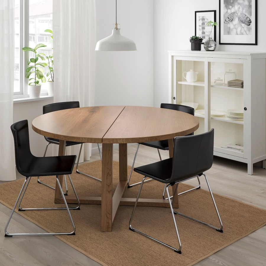 Стол круглый раздвижной - IKEA MÖRBYLÅNGA/MORBYLANGA, 145х75 см, коричневый, МОРБИЛОНГА ИКЕА (изображение №7)