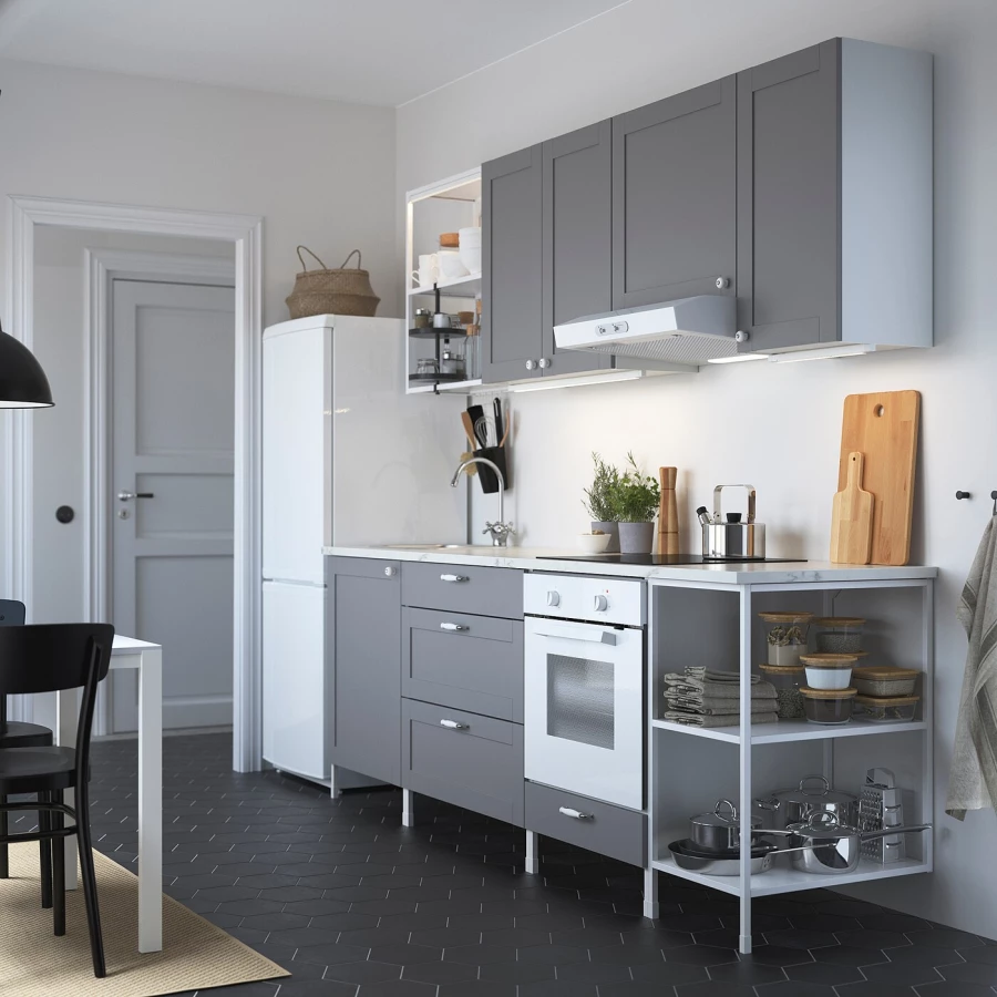 Кухня - ENHET  IKEA/ ЭНХЕТ ИКЕА, 243х222 см, белый/серый (изображение №2)