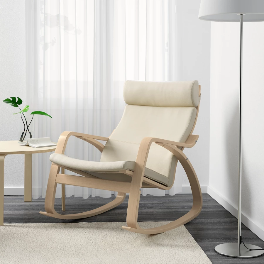 Кресло-качалка - IKEA POÄNG/POANG/ПОЭНГ ИКЕА, 68х94х95 см, кремовый (изображение №2)