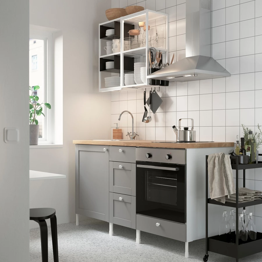 Комбинация шкафов для прачечной и кухни - ENHET  IKEA/ ЭНХЕТ ИКЕА, 163x63,5x222 см, белый/серый/бежевый (изображение №2)