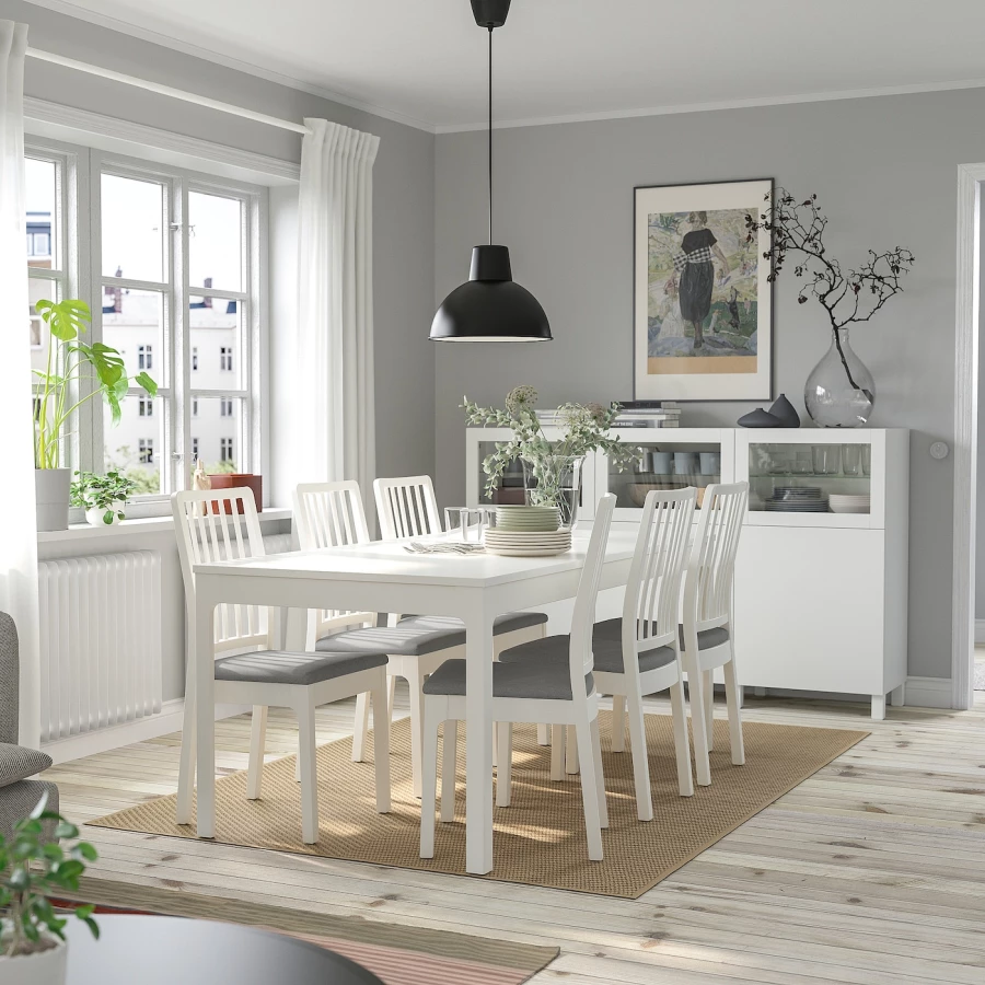 Стол и 6 стульев - IKEA EKEDALEN/ ЭКЕДАЛЕН ИКЕА, 120х180х80 см, белый/серый (изображение №2)