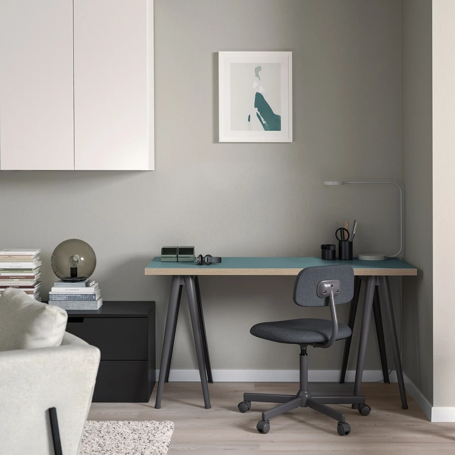 Письменный стол - IKEA LAGKAPTEN/NÄRSPEL/NARSPEL, 140х60 см, темно-серый, ЛАГКАПТЕН/НЭРСПЕЛЬ ИКЕА (изображение №4)