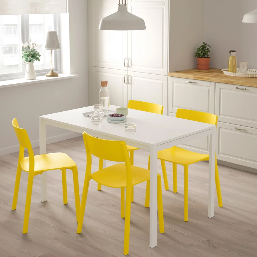 Кухонный стол - MELLTORP/JANINGE IKEA/МЕЛЛЬТОРП / ЙАНИНГЕ ИКЕА, 125х75х74 см, белый/желтый (изображение №3)