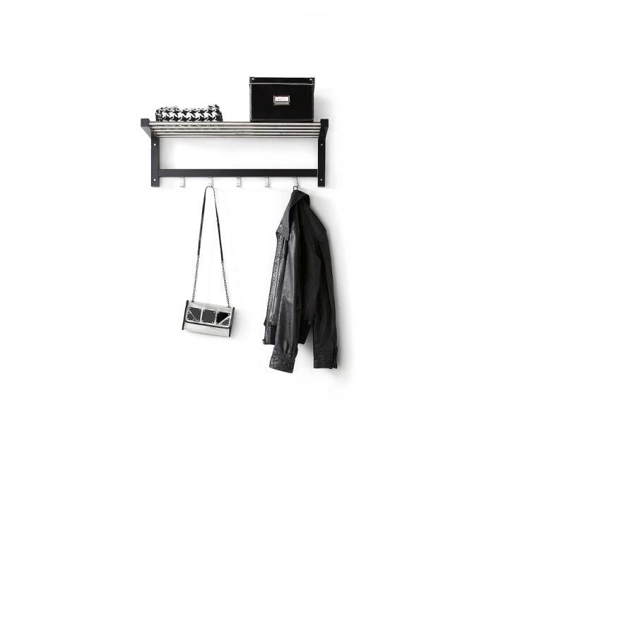 Вешалка настенная - IKEA TJUSIG/ЧУСИГ ИКЕА, 79x32 см, белый/черный (изображение №4)