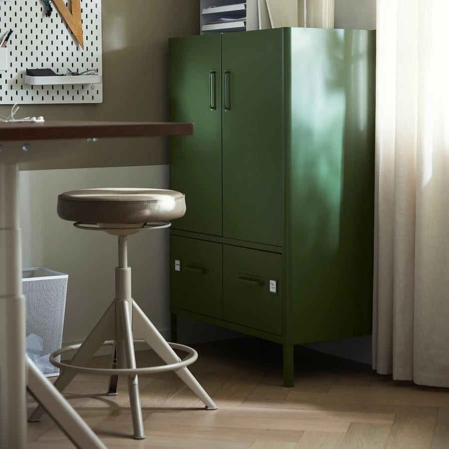 Шкаф с дверцами и ящиками - IKEA IDÅSEN/IDASEN/ИДОСЕН ИКЕА, 119х47х80 см, зеленый (изображение №2)