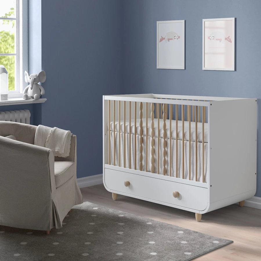 Кровать для новорожденных - IKEA MYLLRA, 60x120 см, белый,  МИЛЛРА ИКЕА (изображение №2)
