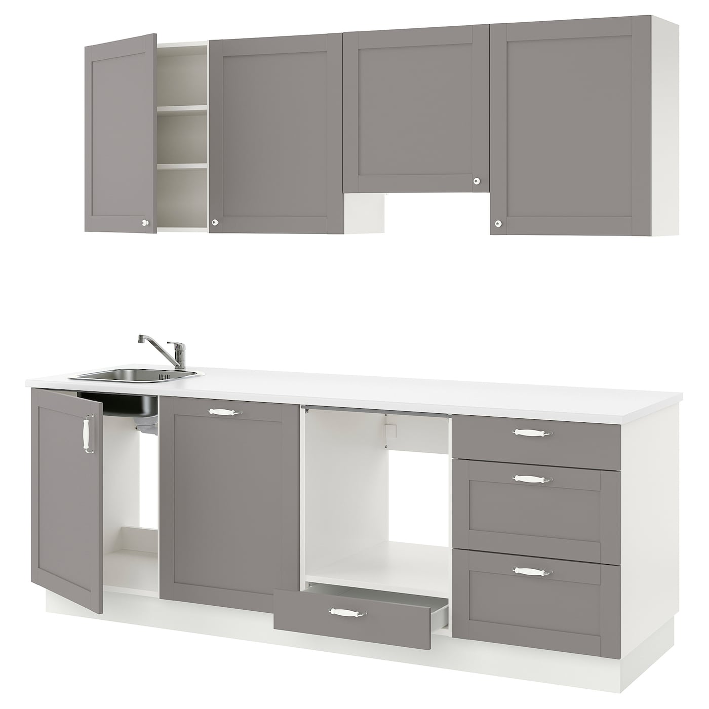 Кухня - ENHET  IKEA/ ЭНХЕТ ИКЕА, 243х222 см, белый/серый