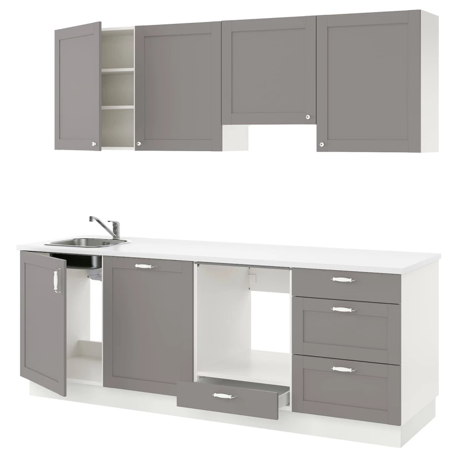 Кухня - ENHET  IKEA/ ЭНХЕТ ИКЕА, 243х222 см, белый/серый (изображение №1)
