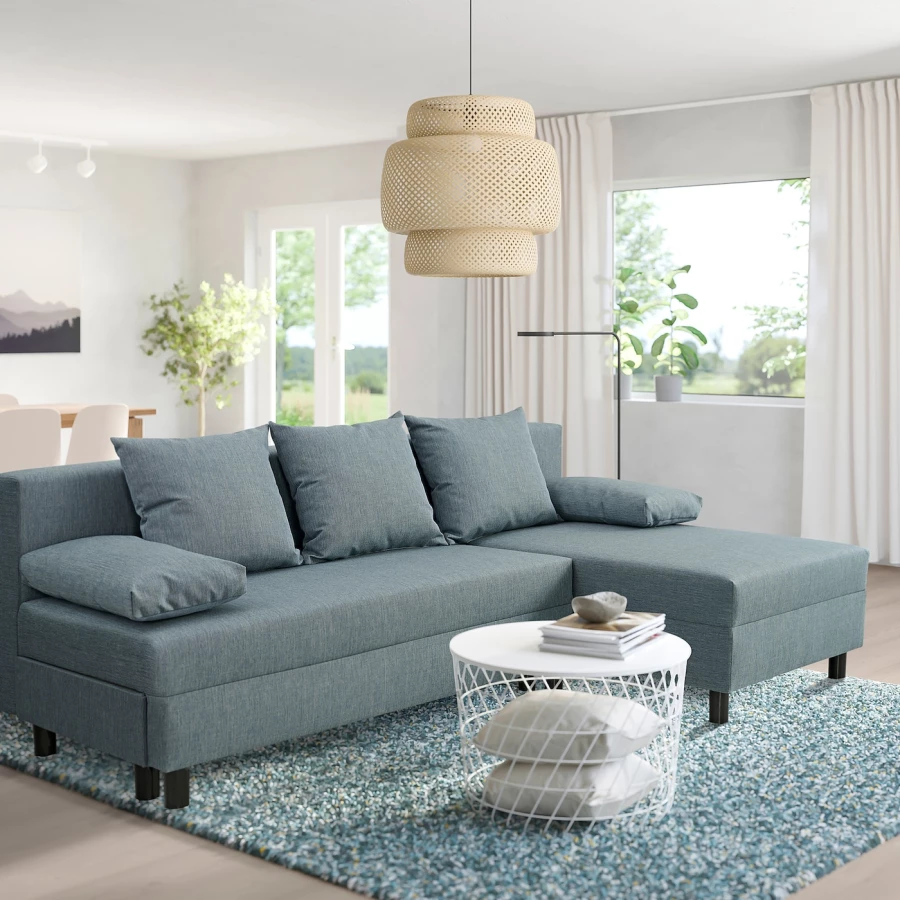 3-местный диван с бирюзовым шезлонгом - IKEA ANGSTA, 76,5x82x199см, голубой, АНГСТА ИКЕА (изображение №3)