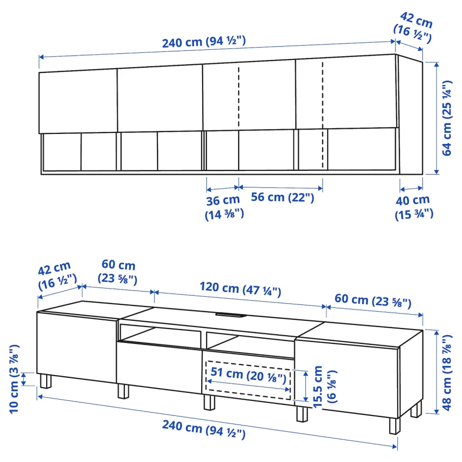 Шкаф для ТВ - IKEA BESTÅ/BESTA, 240x42x230 см, белый, Бесто ИКЕА (изображение №10)