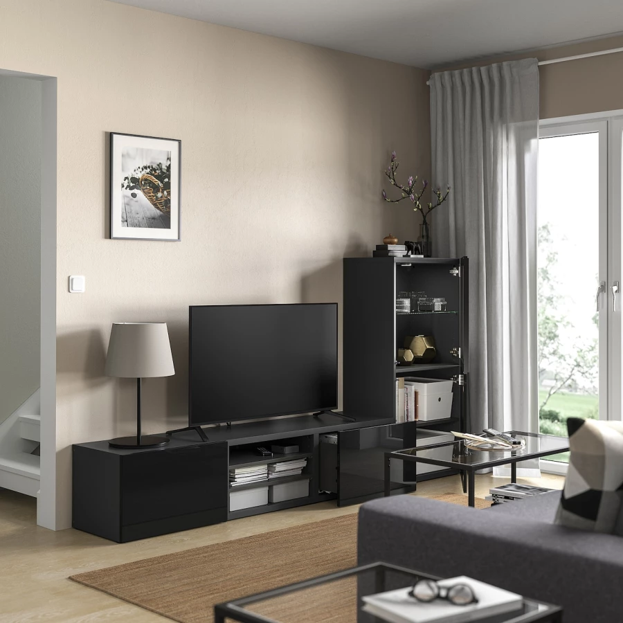 Комбинация для хранения ТВ - IKEA BESTÅ/BESTA, 129x42x240см, темно-серый, БЕСТО ИКЕА (изображение №2)