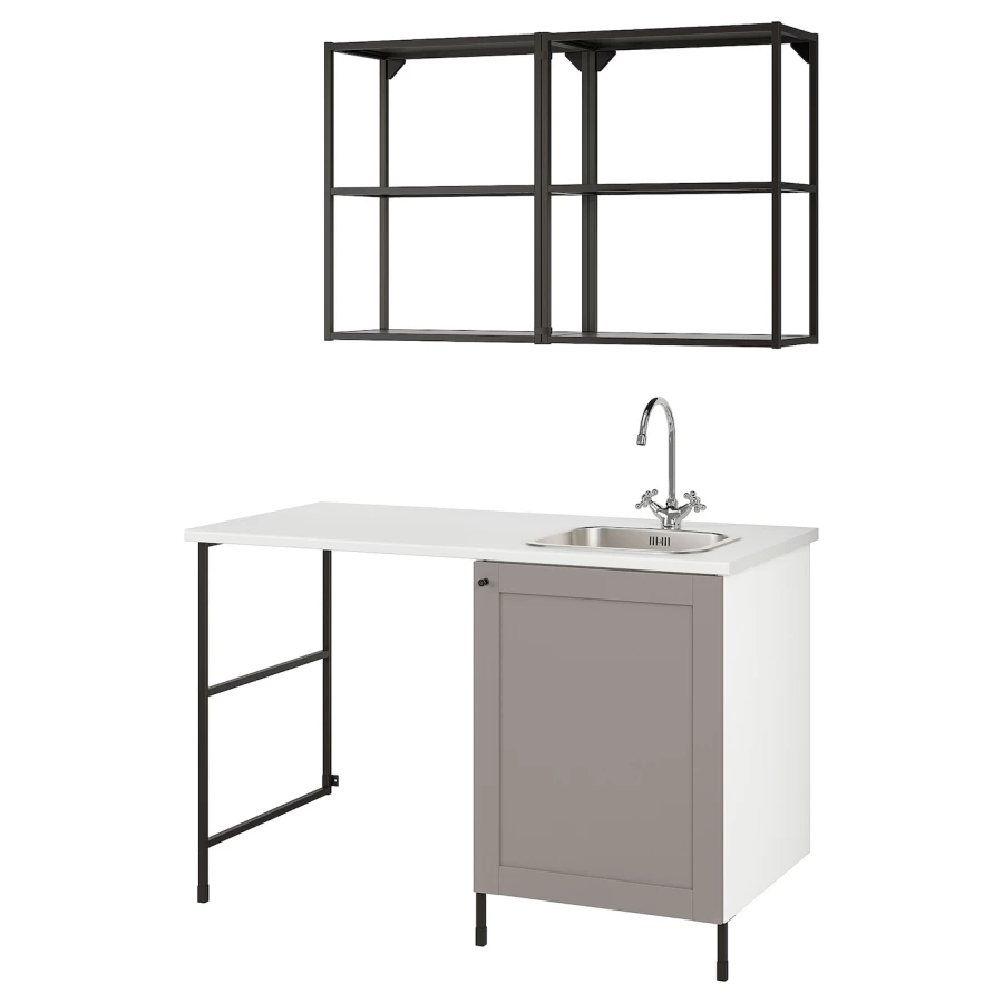 Комбинация шкафов для прачечной и кухни - ENHET  IKEA/ ЭНХЕТ ИКЕА, 139x63,5x87,5 см, белый/серый/черный (изображение №1)