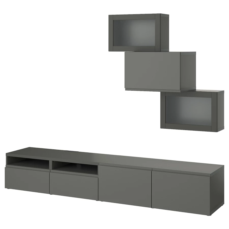 Комбинация для хранения ТВ - IKEA BESTÅ/BESTA, 190x42x240см, серый, БЕСТО ИКЕА (изображение №1)