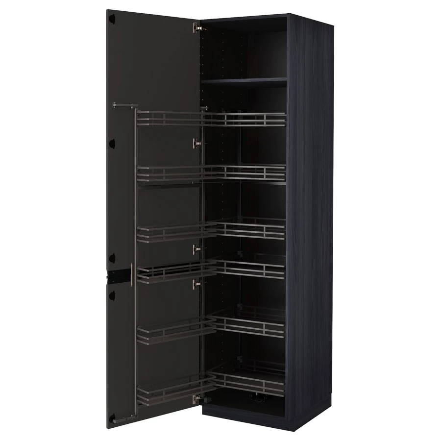 Высокий шкаф с выдвижной кладовой - IKEA METOD/МЕТОД ИКЕА, 60х60х220 см, черный (изображение №1)
