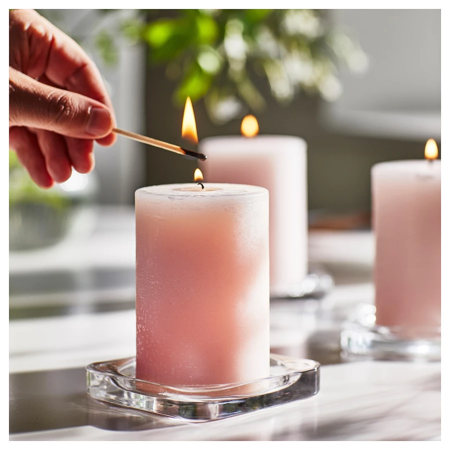 Ароматическя блочная свеча - IKEA LUGNARE/ЛУГНАРЕ ИКЕА, 10х7 см, розовый, 3 шт (изображение №2)