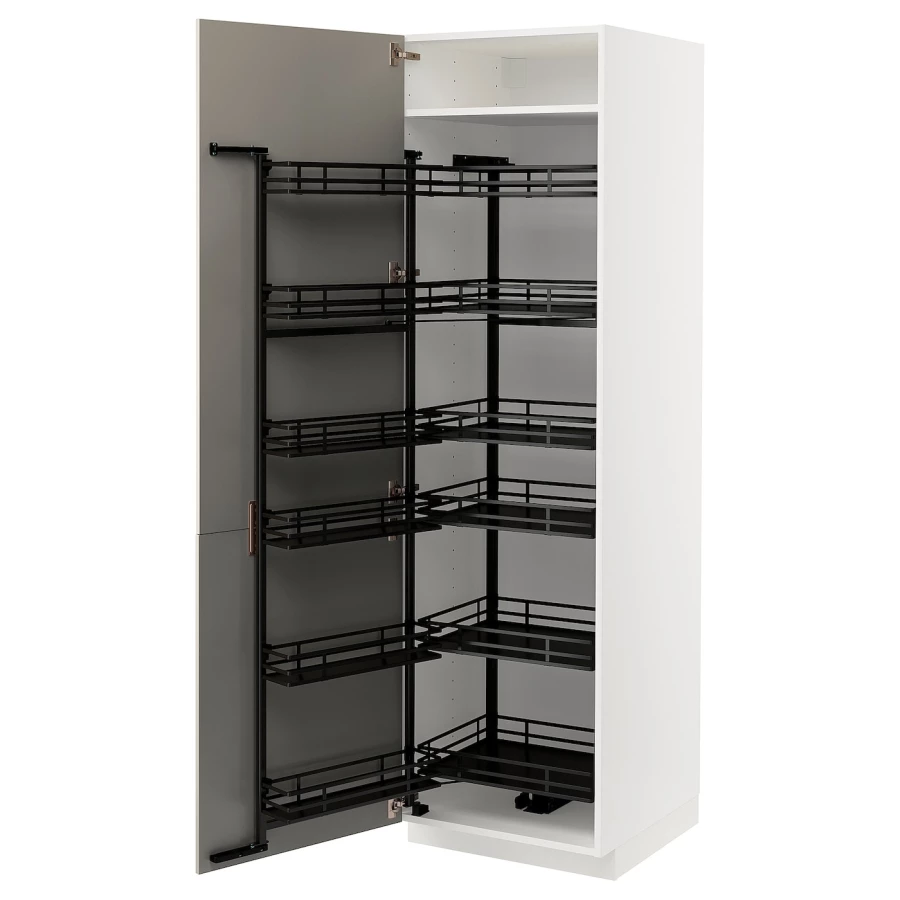Высокий шкаф с выдвижной кладовой - IKEA METOD/МЕТОД ИКЕА, 60х60х200 см, серый/белый (изображение №1)