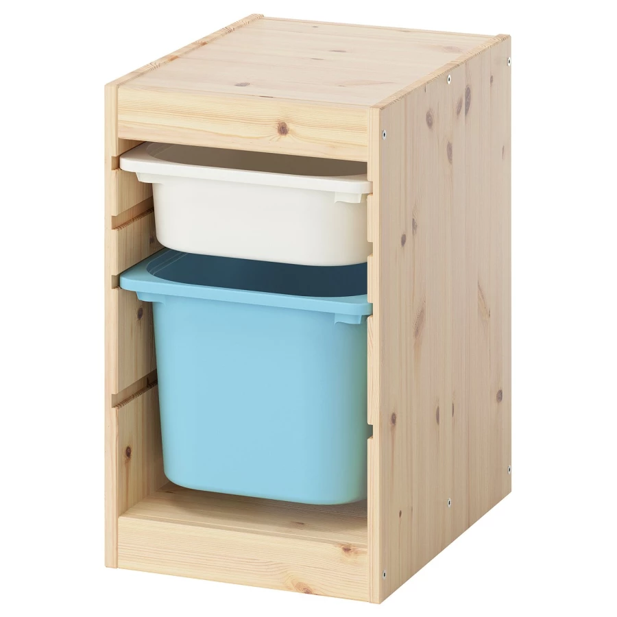 Шкаф с ящиком IKEA TROFAST/ТРУФАСТ ИКЕА, 34х44х52 см, под беленый дуб,белый/голубой (изображение №1)