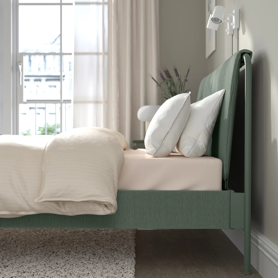 Каркас кровати с мягкой обивкой - IKEA TÄLLÅSEN/TALLASEN, 200х140 см, светло-зеленый, ТЭЛЛАСОН ИКЕА (изображение №4)