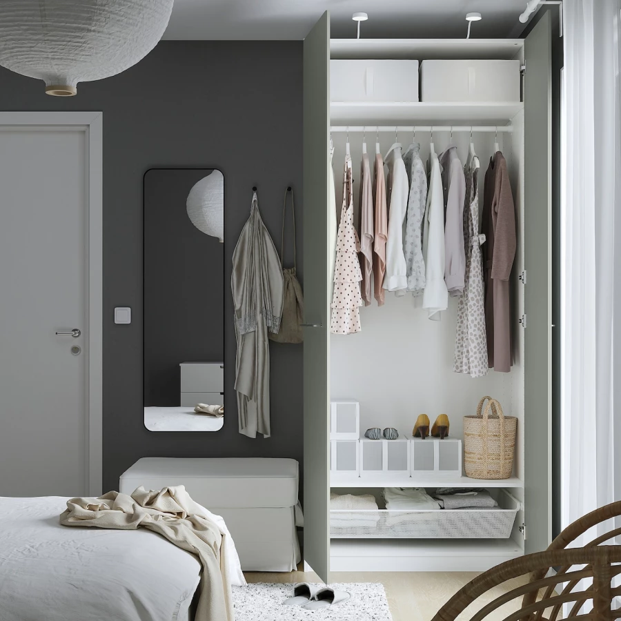 Шкаф - IKEA PAX/REINSVOLL/ПАКС/РЕИНСВОЛЛ ИКЕА, 60х100х236,4 см, белый/темно-серый (изображение №3)