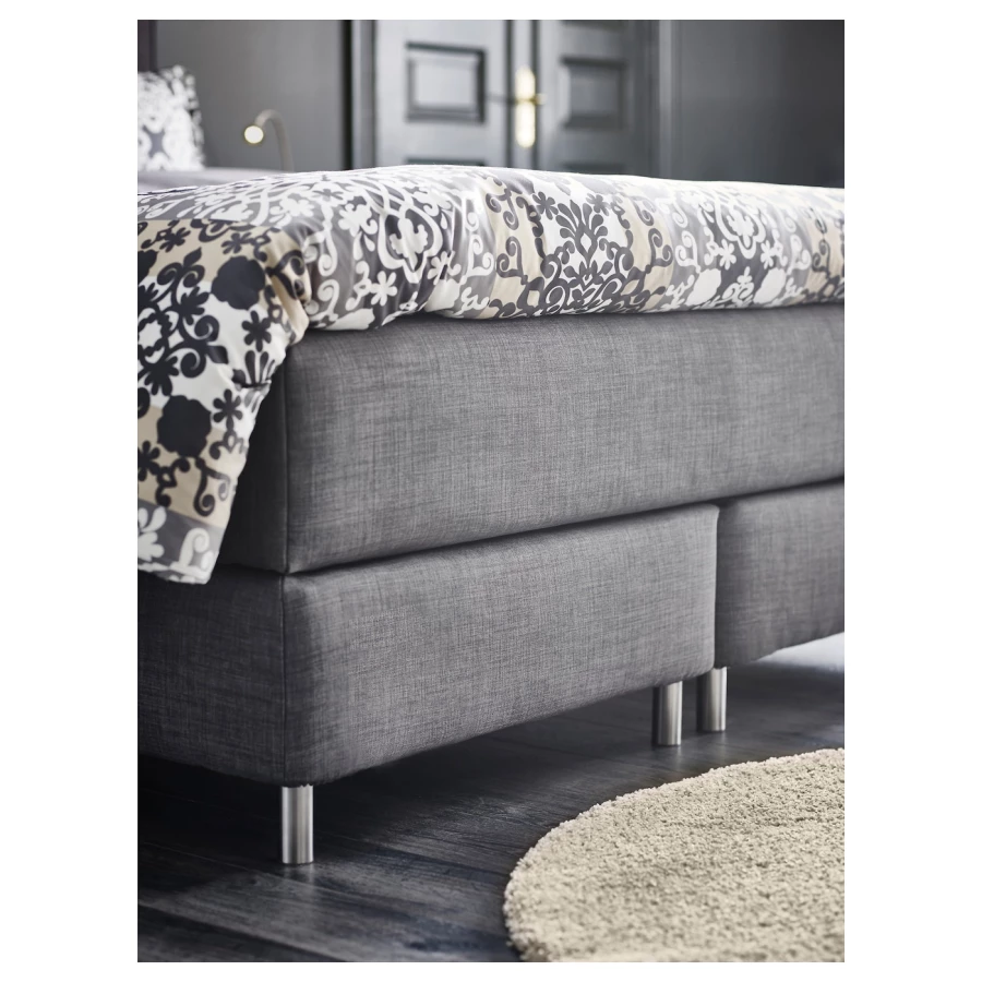 Континентальная кровать - IKEA DUNVIK, 200х180 см, жесткий матрас, темно-серый, ДУНВИК ИКЕА (изображение №7)