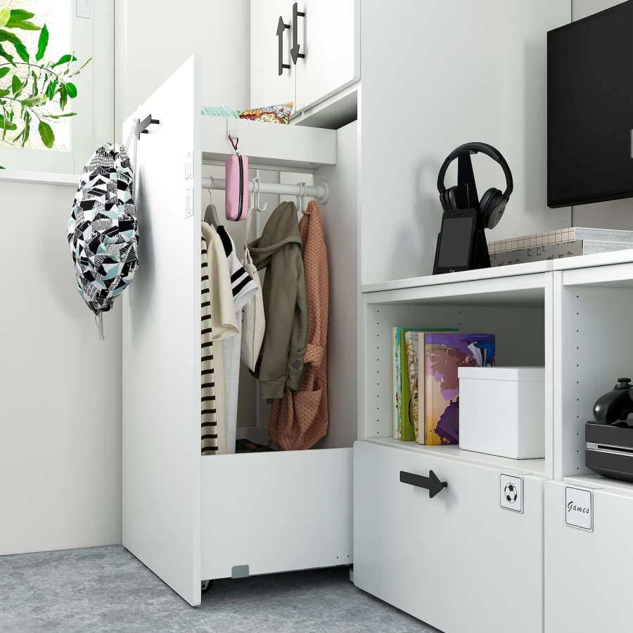Детская гардеробная комбинация - IKEA PLATSA SMÅSTAD/SMASTAD, 180x57x196см, белый/светло-коричневый, ПЛАТСА СМОСТАД ИКЕА (изображение №5)
