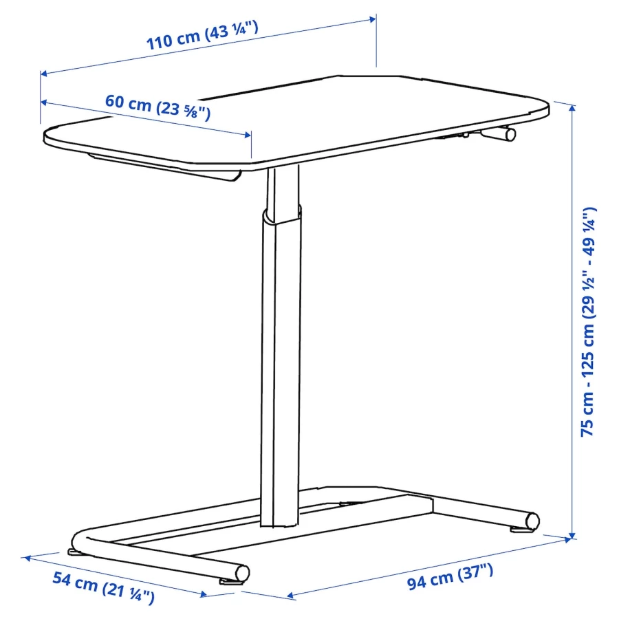 Стол для работы сидя/стоя регулируемый - SEGRARE IKEA/ ИКЕА, 110х60х75/125 см, черный (изображение №7)