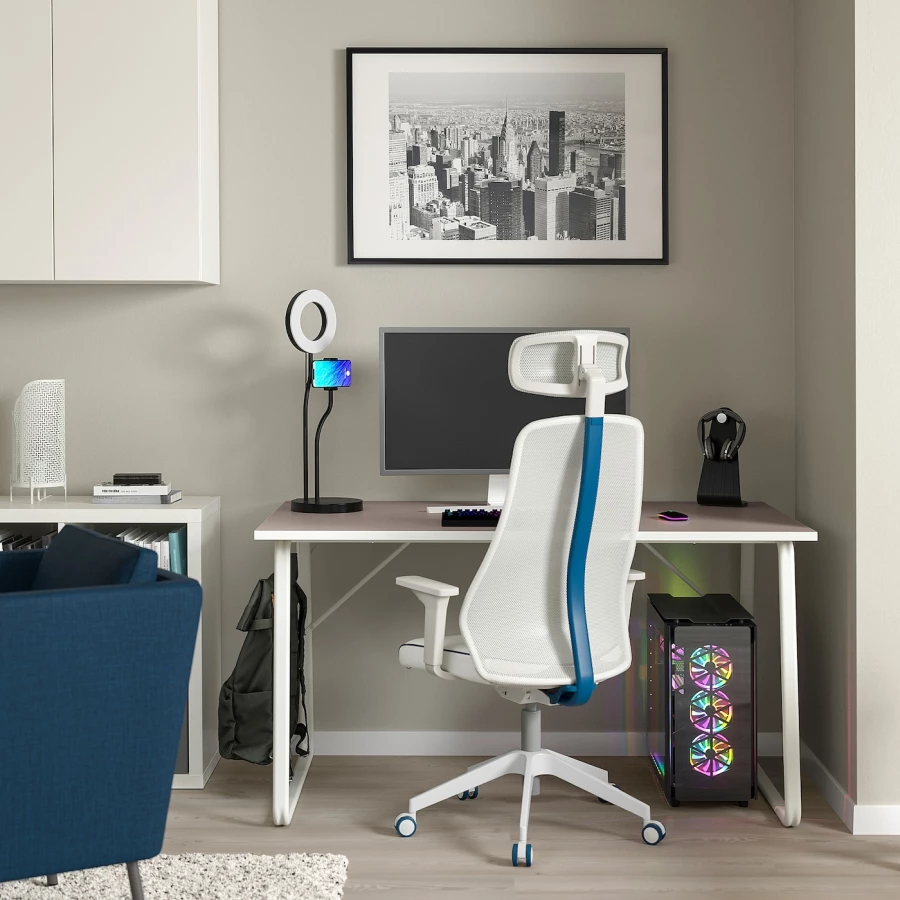 Игровой стол и стул - IKEA HUVUDSPELARE/MATCHSPEL, белый/бежевый, 140х80х75 см, ХУВУДСПЕЛАРЕ/МАТЧСПЕЛ ИКЕА (изображение №2)