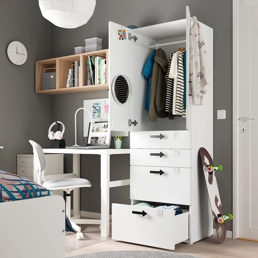 Шкаф детский - IKEA PLATSA/SMÅSTAD/SMASTAD, 60x57x181 см, белый/серый, ИКЕА (изображение №5)