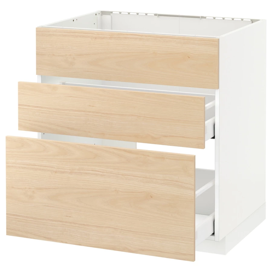 Напольный кухонный шкаф  - IKEA METOD MAXIMERA, 88x61,6x80см, белый/светло-коричневый, МЕТОД МАКСИМЕРА ИКЕА (изображение №1)